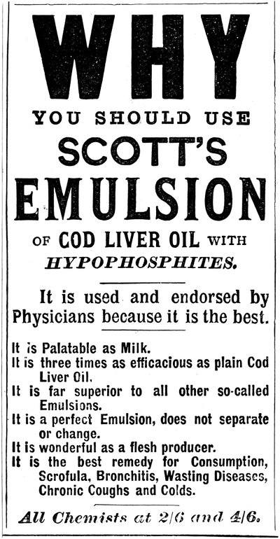 Magazinwerbung für Scotts Emulsion aus Lebertran, 1890 von Unbekannt