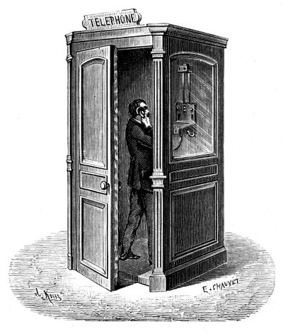 Telefonowanie z budki telefonicznej, 1888 autorstwa Unbekannt