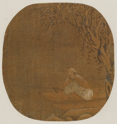 Mężczyzna łowiący ryby z łodzi pod drzewem, prawdopodobnie dynastia Ming, 1368-1644. autorstwa Unbekannt
