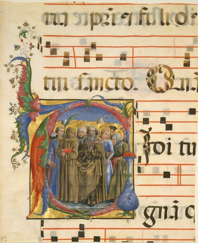 Iluminacja rękopisu ze wszystkimi świętymi w inicjale V, z antyfonarza, włoski, 1450-60. autorstwa Unbekannt