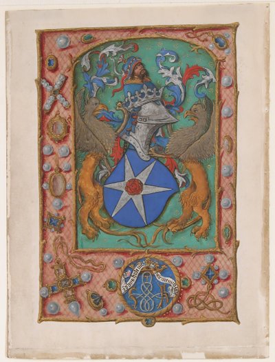Kartka rękopisu z herbem, z Księgi Godzin, ca. 1500. autorstwa Unbekannt