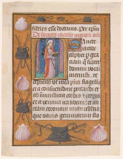 List rękopisu ze św. Jakubem Większym, z Księgi Godzin, ca. 1500. autorstwa Unbekannt