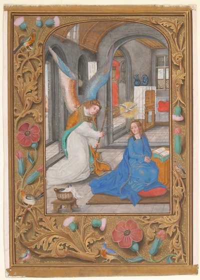 Kartka rękopisu ze Zwiastowaniem, z Księgi Godzin, ca. 1500-1525. autorstwa Unbekannt