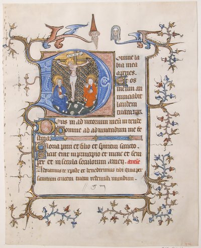 Karta rękopisu z Ukrzyżowaniem w inicjale D, z Księgi Godzin, ca. 1350. autorstwa Unbekannt
