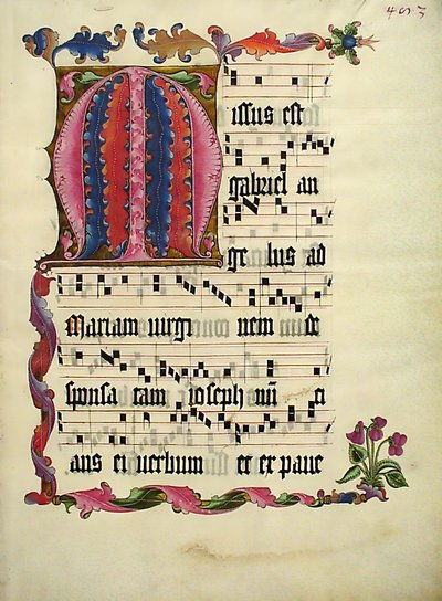 Karta rękopisu z inicjałem M, z antyfonarza, niem., ca. 1425-50. autorstwa Unbekannt