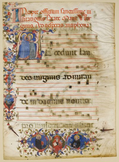 Karta rękopisu z Nawiedzeniem inicjałem A i kardynałem Adamem Eastonem..., wł., ca. 1400. autorstwa Unbekannt