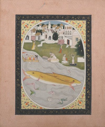 Rękopis z hinduską sceną tantryczną przedstawiającą dwie ryby, 1800-1820. autorstwa Unbekannt