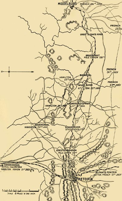 Mapa ilustrująca ruch na wschód z Eerstefabrieken do Middelburga, 1901. autorstwa Unbekannt