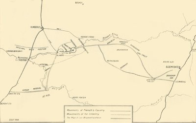 Mapa ilustrująca ruchy na rzecz pomocy w Kimberley i schwytania Bloemfontein, 1901. autorstwa Unbekannt