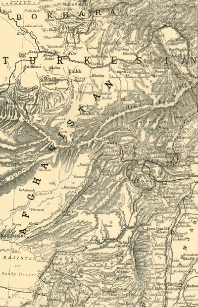 Mapa wskazująca drogę generała Robertss do Kabulu...oraz granice brytyjską i rosyjską, 1901. autorstwa Unbekannt