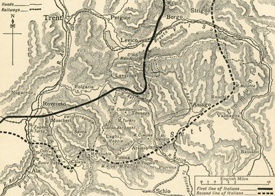 „Mapa ilustrująca austriacki atak w Trentino, maj 1916”, ok.1920. autorstwa Unbekannt