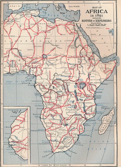 Mapa Afryki w 1891 pokazująca trasy odkrywców, 1906 autorstwa Unbekannt