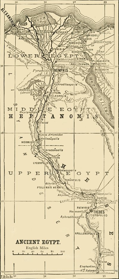 Mapa starożytnego Egiptu, 1890. autorstwa Unbekannt