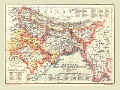 Mapa Bengalu, prowincji północno-zachodniej i środkowej oraz Assam, 1902. autorstwa Unbekannt