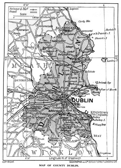 Mapa hrabstwa Dublin, Irlandia, 1924-1926 autorstwa Unbekannt