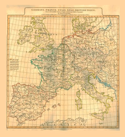 Mapa Europy, 1821. autorstwa Unbekannt