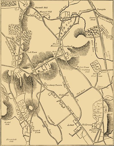 Mapa Hornsey i sąsiedztwa z 1819 r., ok. 1876 r. autorstwa Unbekannt