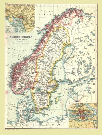 Mapa Norwegii i Szwecji, 1902. autorstwa Unbekannt
