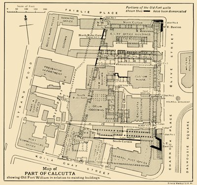 Mapa części Kalkuty przedstawiająca Stary Fort William w odniesieniu do istniejących budynków, 1925. autorstwa Unbekannt