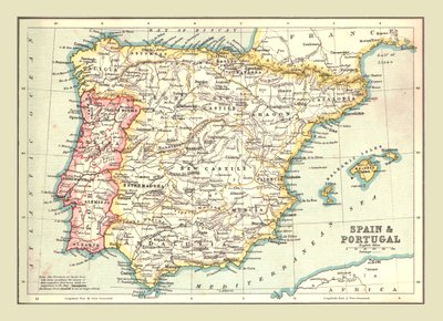 Mapa Hiszpanii i Portugalii, 1902. autorstwa Unbekannt