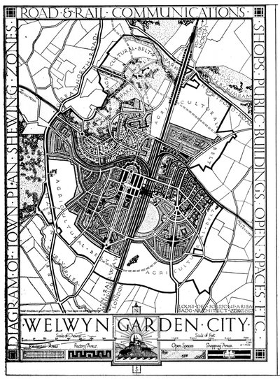 Mapa Welwyn Garden City, Hertfordshire, Anglia, 1926 r autorstwa Unbekannt