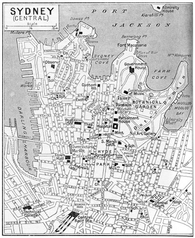 Mapa centralnego Sydney, Nowa Południowa Walia, Australia, c1924 autorstwa Unbekannt