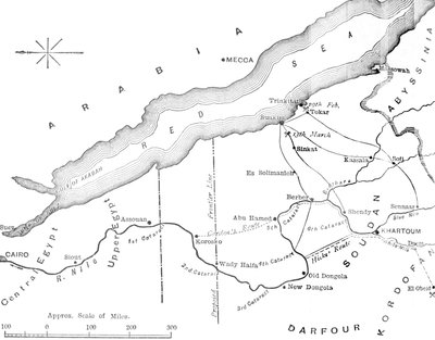 Mapa kraju między Egiptem a Sudanem, ok. 1881–85 autorstwa Unbekannt