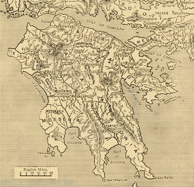 Mapa Peloponezu, 1890 r. autorstwa Unbekannt