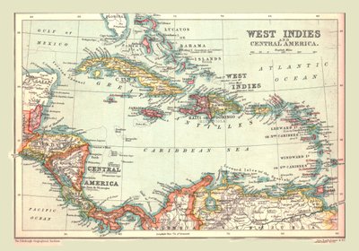 Mapa Indii Zachodnich i Ameryki Środkowej, 1902. autorstwa Unbekannt