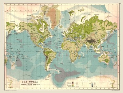Mapa świata przedstawiająca Wzgórza i Głębiny, 1902. autorstwa Unbekannt