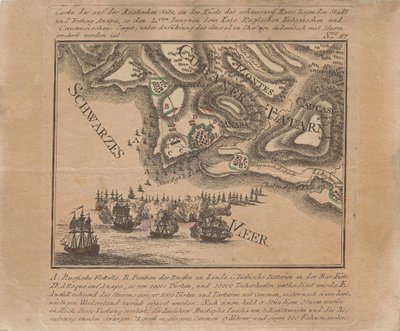 Mapa zdobycia twierdzy morskiej Anapa przez wojska rosyjskie na Morzu Czarnym w czerwcu 1791, 1791. autorstwa Unbekannt