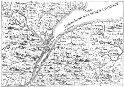 Mapa przebiegu rzeki St Lawrence aż do Quebecu, 1730 c1880 autorstwa Unbekannt