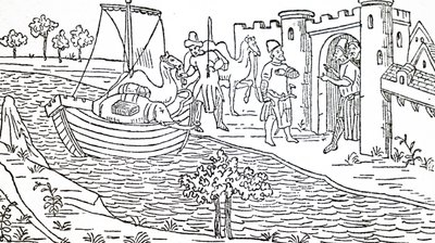 Marco Polo i jego wujkowie przybywają do Ormuz. autorstwa Unbekannt