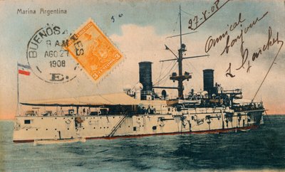 Argentyńska marynarka wojenna. Pancernik, Belgrano, ok. 1908 r. autorstwa Unbekannt