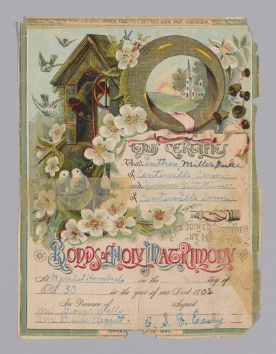 Akt ślubu Luther Miller Pulce i Irene Jenkins, 30 października 1902. autorstwa Unbekannt