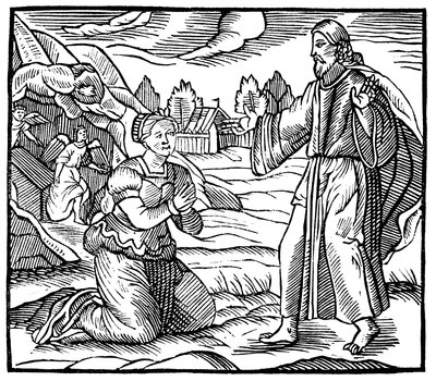 Maria Magdalena widząc objawienie zmartwychwstałego Jezusa Chrystusa, ok. 1500 autorstwa Unbekannt
