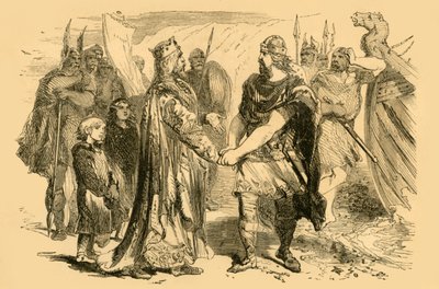 Spotkanie Edmunda Ironside i Canute, na wyspie Alney, w Severn, c1890. autorstwa Unbekannt