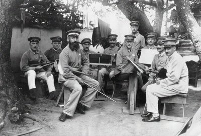 Członkowie niemieckiej orkiestry obozowej Bando w prefekturze Tokushima, ok. 1930 r. 1917. autorstwa Unbekannt