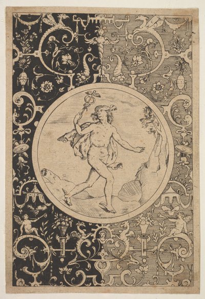 Merkury w ozdobnej ramie z groteskami, ca. 1600-1630. autorstwa Unbekannt