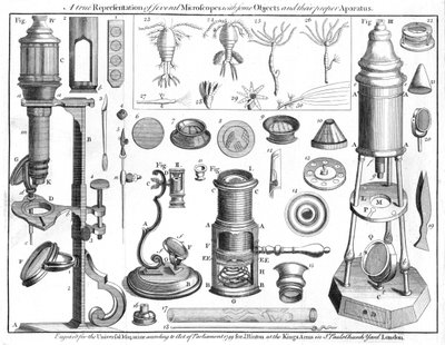 Mikroskopy i przedmioty mikroskopowe, 1750 autorstwa Unbekannt