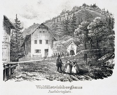 Kopalnia soli: Budynek Wolfdietrich i wyjście z kopalni, w Durrnberg, Austria autorstwa Unbekannt