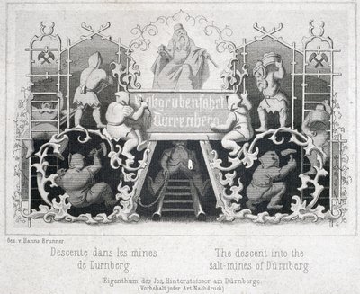 Kopalnia Soli: Zejście do Kopalni Soli Durrnberg, Austria, ok. 1850 r. autorstwa Unbekannt
