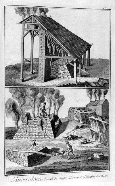 Mineralogia, wydobywanie siarki z pirytów, 1751-1777 autorstwa Unbekannt