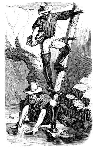 Górnicy szukający złota podczas kalifornijskiej gorączki złota, 1849 autorstwa Unbekannt