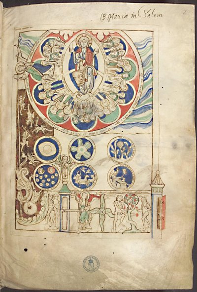 Miniatura Początek stworzenia Boga z Liber Scivias przez Hildegardę z Bingen, ok. 1220 autorstwa Unbekannt