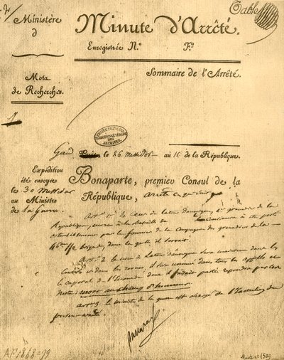 Rozporządzenie ministerialne w sprawie La Tour dAuvergne, 15 lipca 1803, 1921. autorstwa Unbekannt