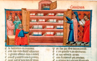 Mnisi i studenci w bibliotece, XV w. autorstwa Unbekannt