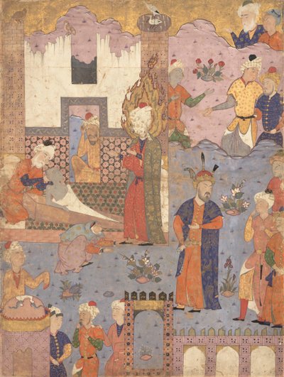 Muhammad wskrzesza chorego chłopca, Folio z Falnama Book of Omens z Ja