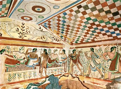 Malowidło ścienne w Leopard Tomb Tomba dei Leopardi w Tarquinia, Włochy, 1928. autorstwa Unbekannt