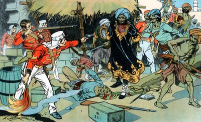 Buntownicy atakujący magazyn w Delhi, bunt indyjski, 11 maja 1857 c1900 autorstwa Unbekannt